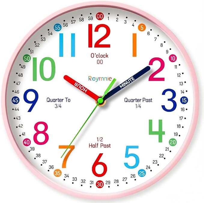 Roymnie Wall Clock 8 Inch for Kids Learning to Tell Time Easily Non Ticking by Unknown