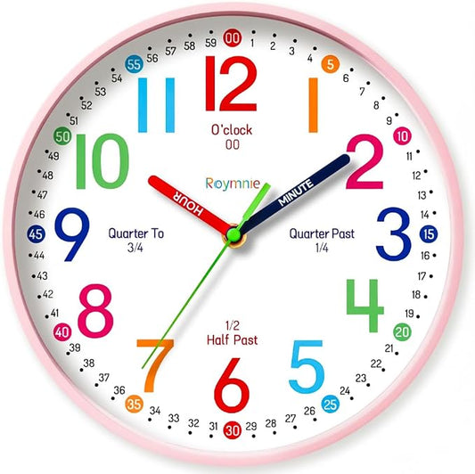 Roymnie Wall Clock 8 Inch for Kids Learning to Tell Time Easily Non Ticking by Unknown