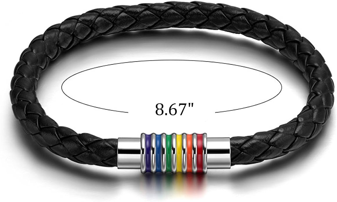 Nanafast Titanium Stainless Steel Rainbow LGBT Pride Bracelet Handmade Braided - Image 4