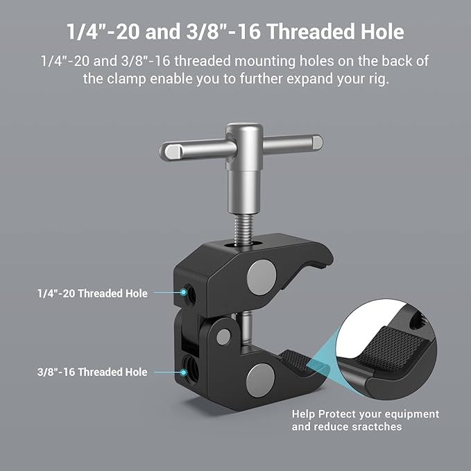 SMALLRIG Super Clamp w/ 1/4" and 3/8" Thread and 5.8 Inches Adjustable Friction - Image 4