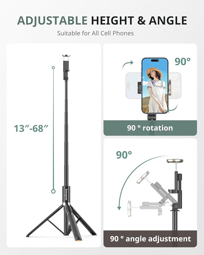Sensyne 63" Selfie Stick Tripod, Extendable Phone Tripod - Image 5