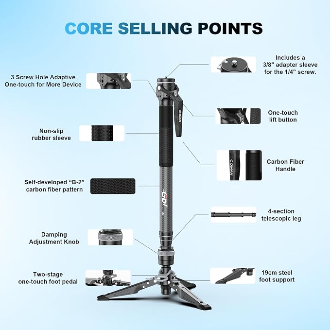 COMAN M1 62.8" Carbon Fiber Monopod - Image 4