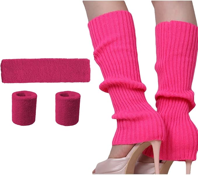 Song Qing Women 80s Dance Plain Ribbed Running Headband Wristbands Knit Crochet by Song+Qing