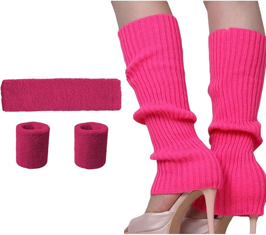 Song Qing Women 80s Dance Plain Ribbed Running Headband Wristbands Knit Crochet by Song+Qing