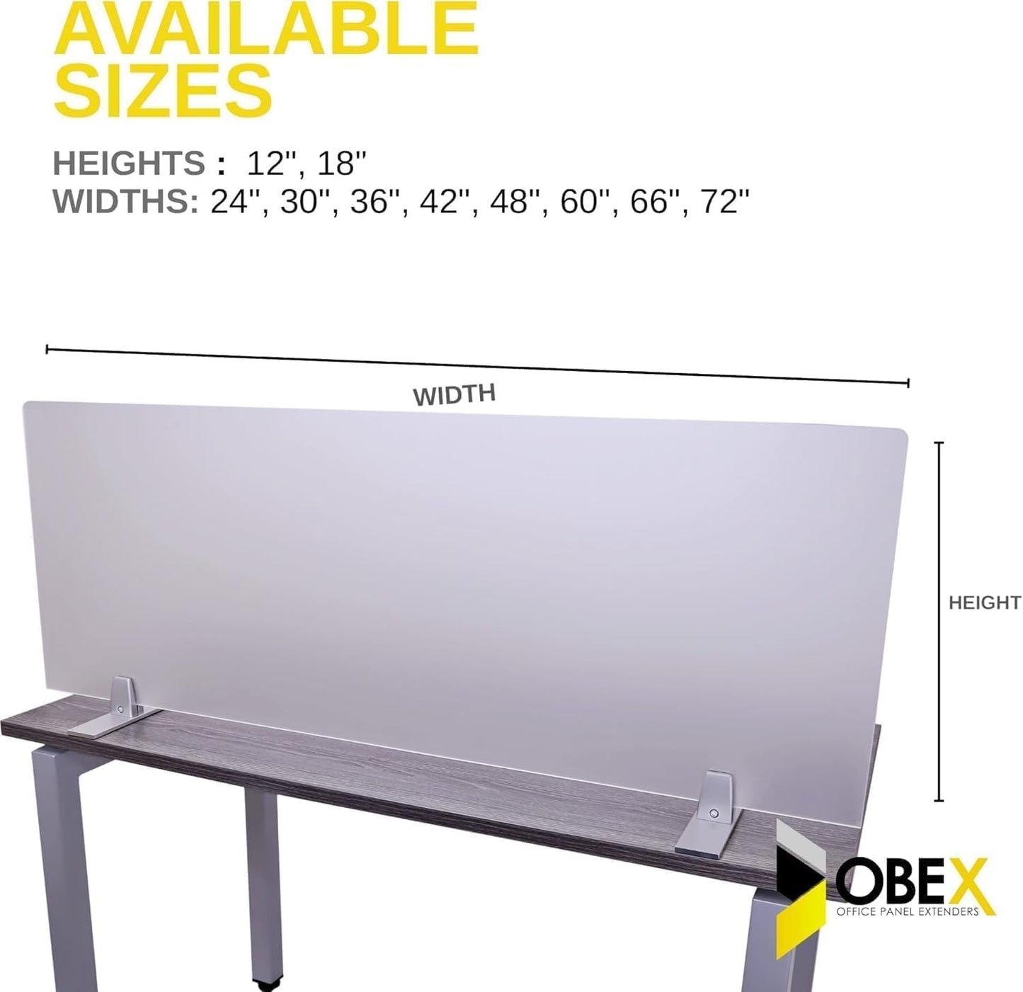 OBEX Acrylic Free Standing Screen, Divider for Desk Privacy Home & Office Partitions for Table Top Workstation, Portable Cubicle Panel for Work, 12" x 36", Frosted
