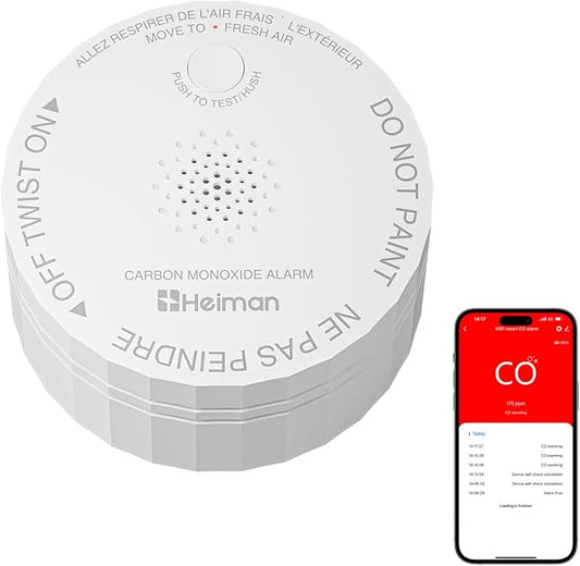 Heiman Smart Carbon Monoxide Detectors, Real-Time Notifications, 2.4 GHz Wi-Fi by HEIMAN