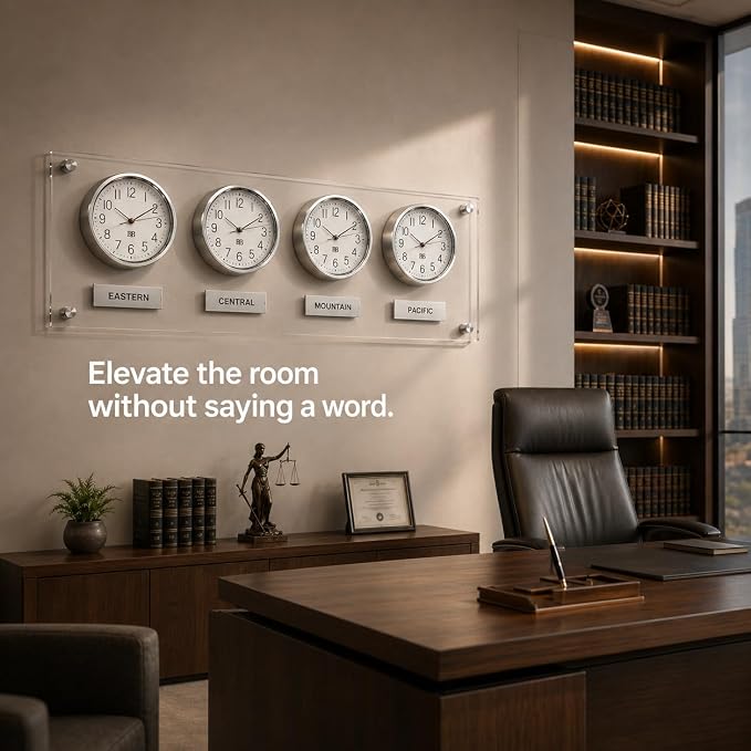 BBHORAIRE Silver Time Zone Wall Clock, Silent Quartz Analog World Clock - Image 2