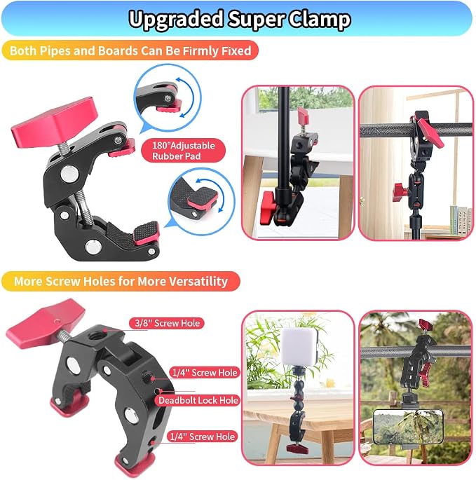 13"/34cm Magic Arm w Clamp, Camera Mount & Clamp w 1/4" 3/8" Threads and - Image 4