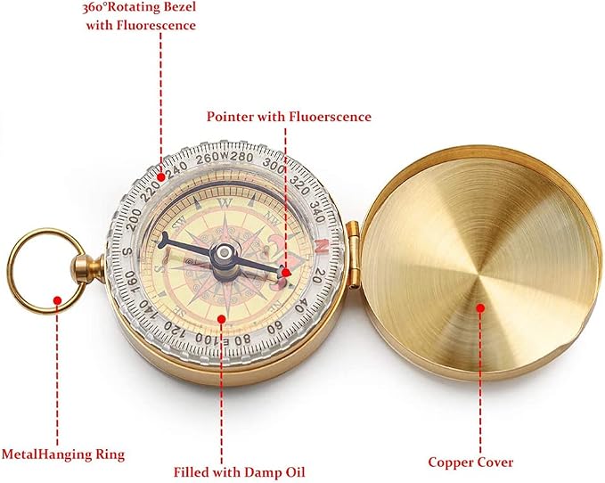 Camping Survival Compass for Hiking, Small Golden Pocket Compass for Kids - Image 3