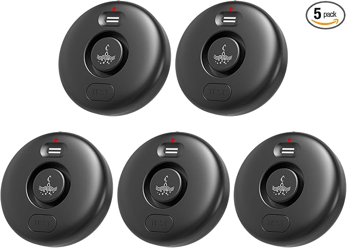 5 Pack Black Water Leak Alarm Detector, 120dB Loud Alert Water Sensor, IP66 by RUIKORING