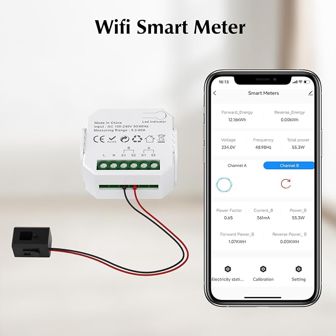 eMylo 1-Channel WiFi Power Meter 80A Smart Energy Monitor, Clamp-on Ammeter - Image 2