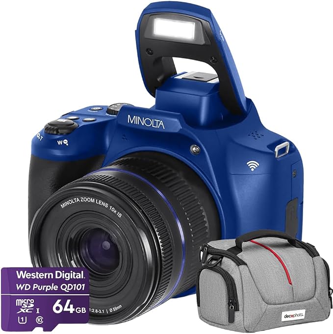 Minolta 64MP Auto Focus Digital Camera 10x Optical Zoom 4K Ultra HD Video Blue by Minolta