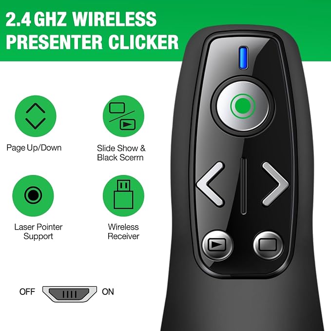 2-in-1 USB Type C Presentation Clicker Wireless Presenter Remote - Image 2