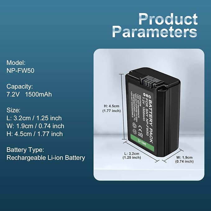 NP-FW50 7.2V 1500 mAh 2-Pack Rechargeable Lithium Ion Battery Pack Compatible - Image 4