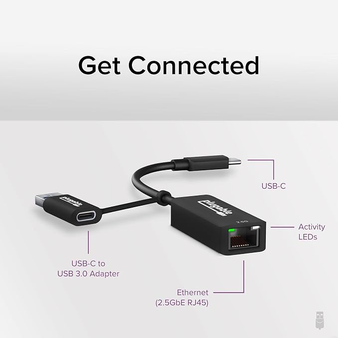 Plugable 2.5G USB-C and USB to Ethernet Adapter – Dual-Connector 2-in-1 USB-C - Image 2