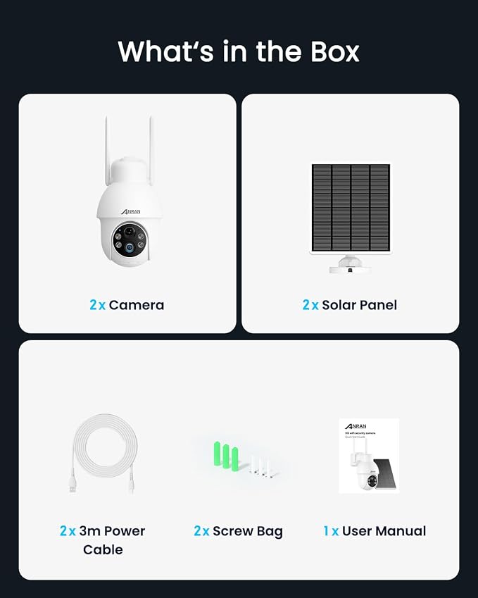 ANRAN 2K Solar Security Camera Wireless Outdoor, 2 Pack Battery-Powered WiFi - Image 9