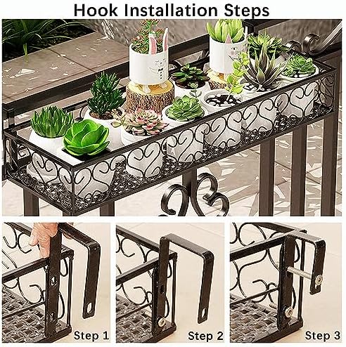 Hanging Railing Planter with Hooks, Iron Hanging Planter Holder, Balcony Plant - Image 5
