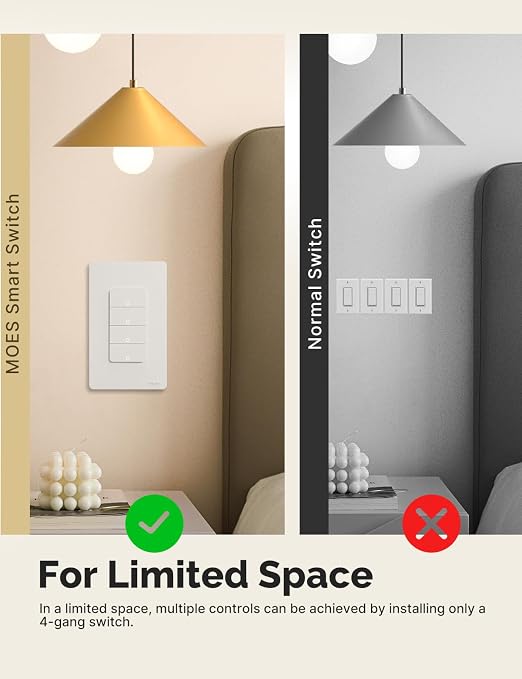 MOES WiFi 3 Gang Light Switches, 2.4GHz Smart Triple Single Pole Switch - Image 6