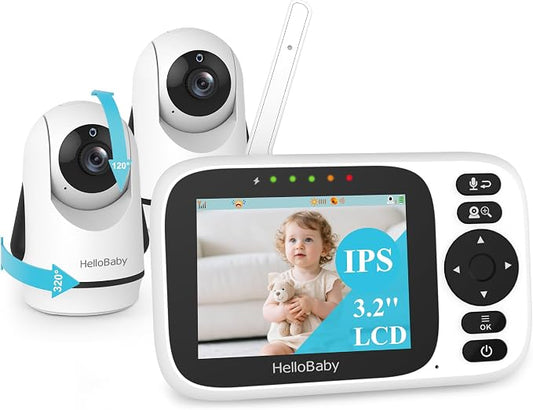 HelloBaby 3.2'' Baby Monitor 2 Cameras, Video Audio Baby Monitor No WiFi by HelloBaby