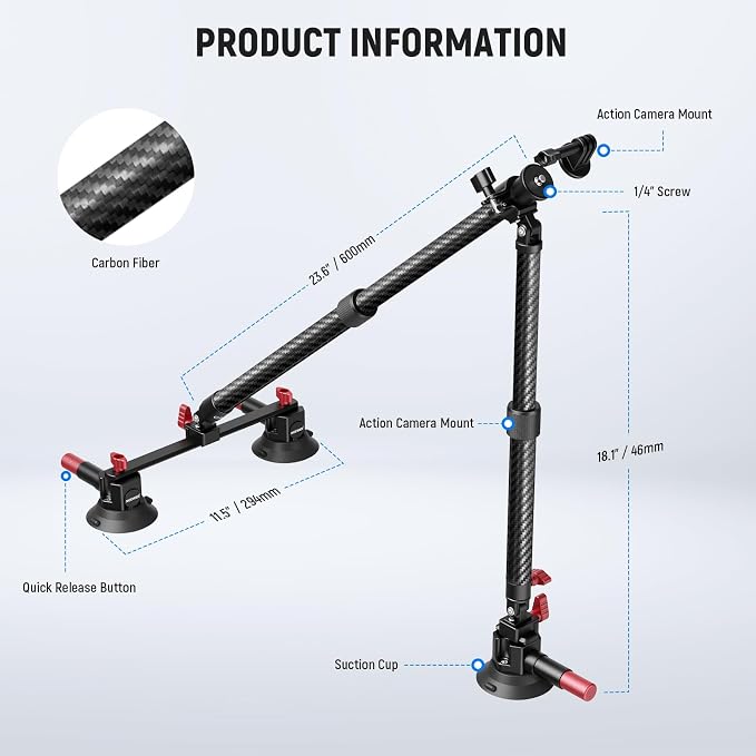 NEEWER Triple Suction Cup Car Mount Kit, Carbon Fiber Camera Mount - Image 7