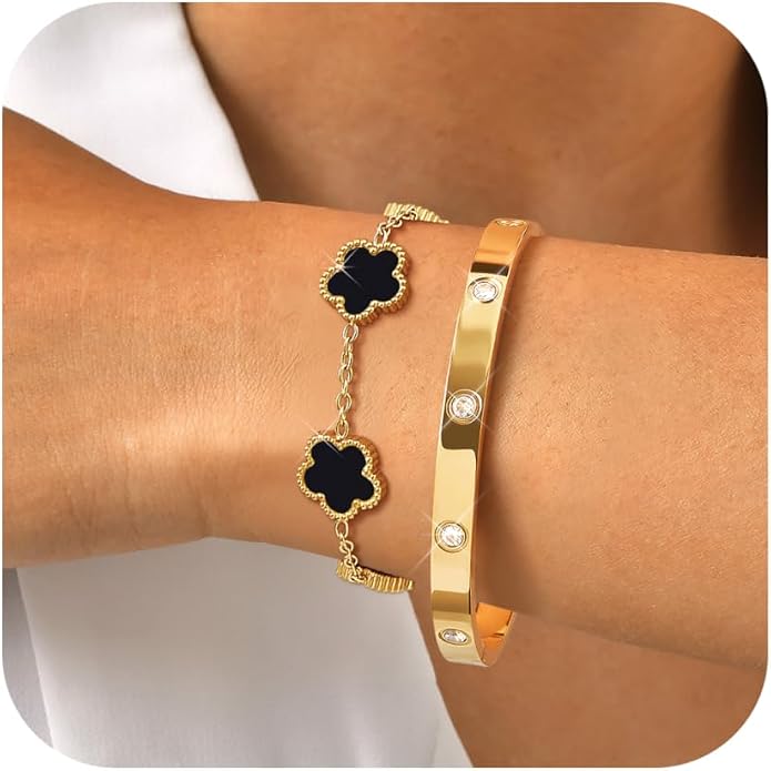 MPRAINBOW Womens Stackable Gold Bracelets Jewelry, 18K Gold Plated Floral by MPRAINBOW