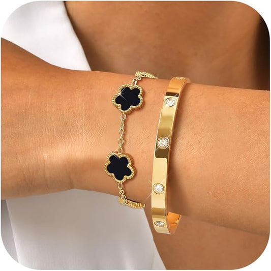 MPRAINBOW Womens Stackable Gold Bracelets Jewelry, 18K Gold Plated Floral by MPRAINBOW