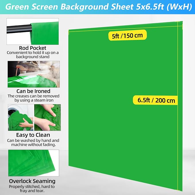 Green Screen Backdrop Kit with Stand, 5X6.5ft Portable Green Screen Backdrop - Image 6