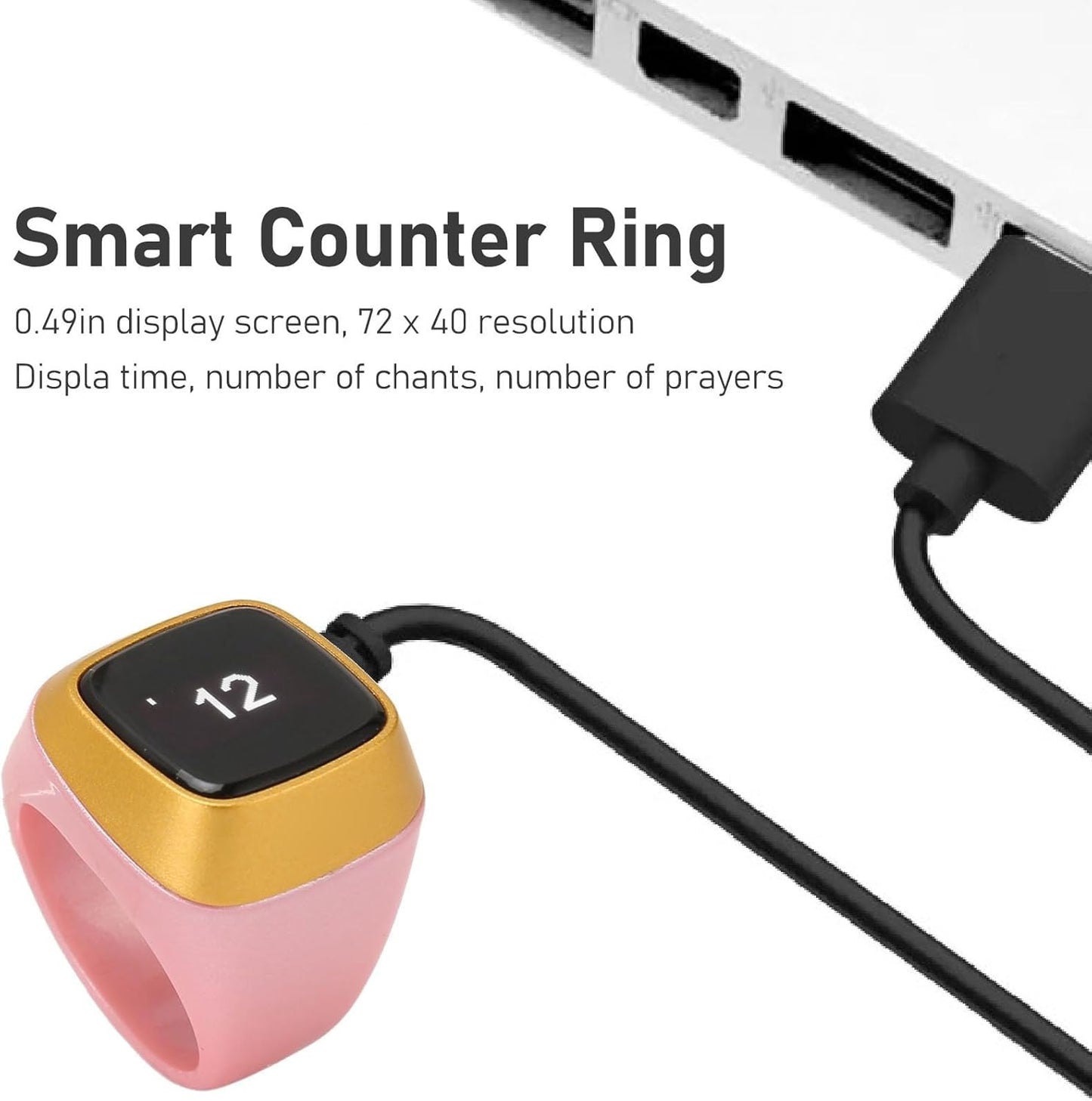 Finger Tally Counter, 20mm Rechargeable Tally Counter Ring BT5.1 Handheld Number Click Counter CNC Button Digital Finger Counter Support APP with 0.49in Screen (Pink)