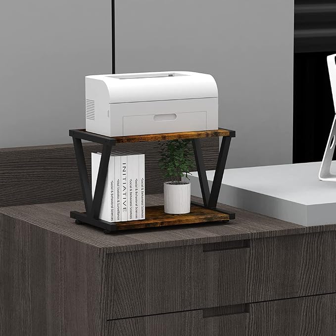 VEDECASA Retro Desktop Printer Stand 2 Tiers Under Desk Wood Printer Shelf - Image 6