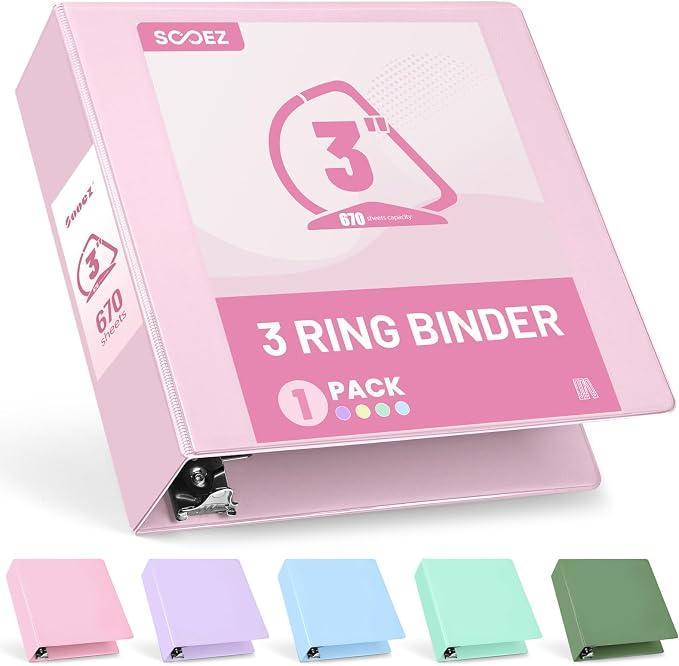 Sooez BinderX Extra Durable 3 Inch 3 Ring Binder, D-Ring Large Binder, Holds by Sooez