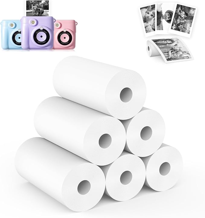 6 Rolls Kids Camera Instant Print Refill Paper Set, Phetium HD Printing Thermal by Phetium