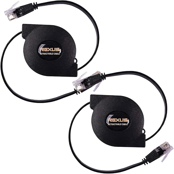 REXUS 2-Pack Retractable Cat 6 Flat Ethernet Network Cable 3.3 FT, 10 Gigabit by REXUS
