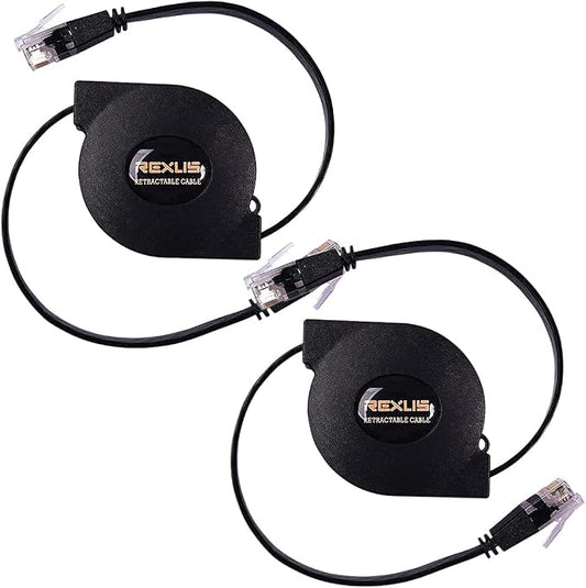 REXUS 2-Pack Retractable Cat 6 Flat Ethernet Network Cable 3.3 FT, 10 Gigabit by REXUS