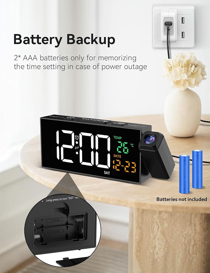 Netzu Projection Clock for Bedroom Ceiling, Alarm Clocks - Image 7