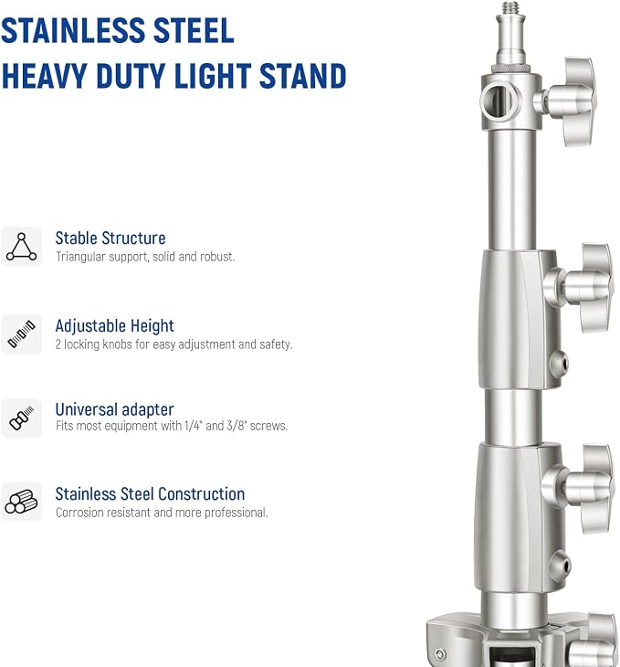 NEEWER 2Pcs 9.2ft Stainless Steel Light Stands, Spring Cushioned Heavy Duty - Image 6