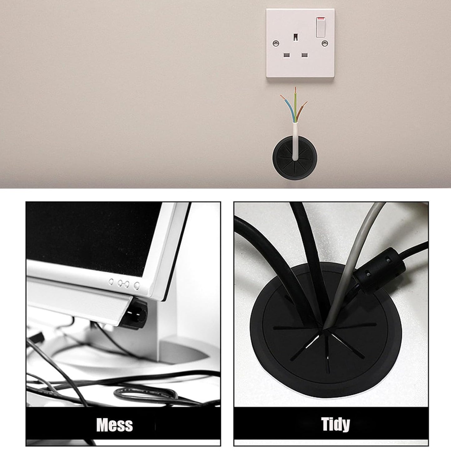 TuTuYa Desk Grommet, 6PCS Flexible 3-1/6inch (80mm) White Desk Cable Grommet Desk Cable Hole Covers with Hole Saw, Ideal Solution for Office and Home Table Cable (White, 3-1/6inch_80mm)