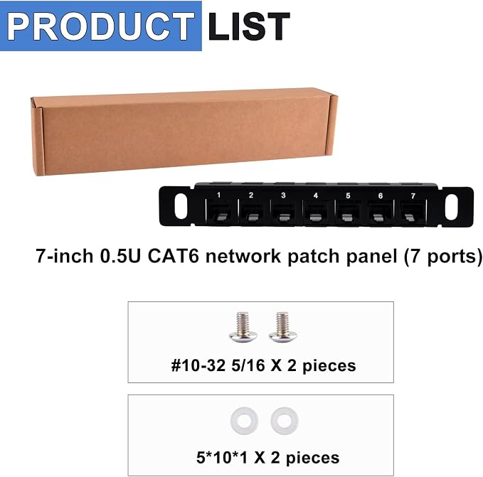 GeeekPi 7 inch 0.5U 7-Port Patch Panel, CAT6 Network Patch Panel - Image 4