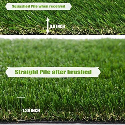 Premium Artificial Grass 4' x 59' Outdoor Rug, 1.38"" Realistic Thick Turf - Image 4
