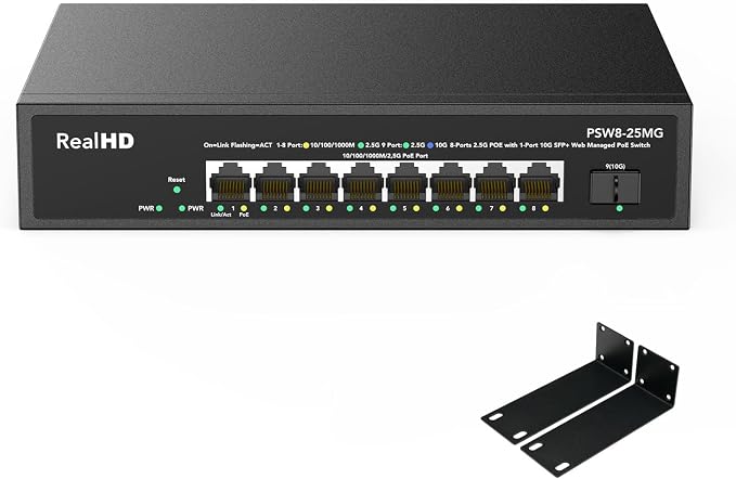 9 Port 2.5G Gigabit PoE Web Managed Switch, 8 Port POE + 1* 10G SFP, IEEE by RealHD