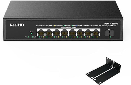 9 Port 2.5G Gigabit PoE Web Managed Switch, 8 Port POE + 1* 10G SFP, IEEE by RealHD