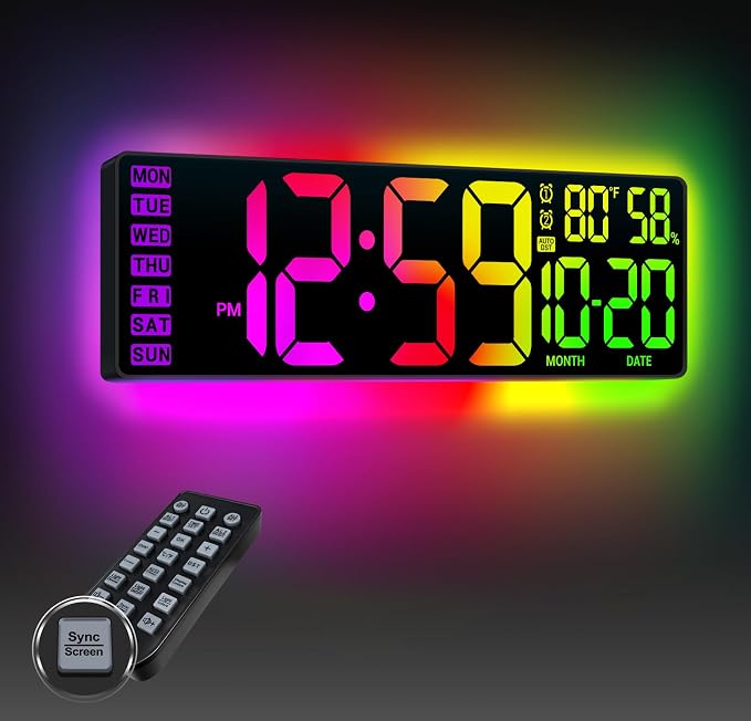 16.5" Large Digital Wall Clock: 13 RGB Night Lights Giant LED Display by Unknown