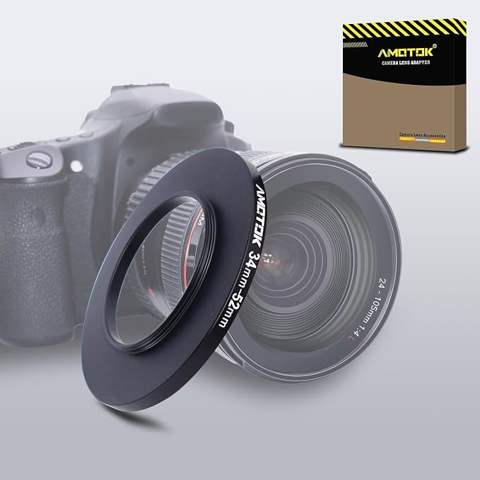 34mm Lens to 52mm Camera Lens Adapter, 34mm to 52mm Filter Step up Ring Adapter by AMOTOK
