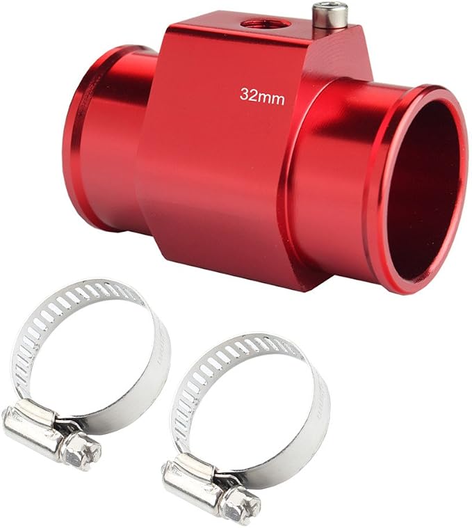 Dewhel Aluminum Red Water Temp Meter Temperature Gauge Joint Pipe Radiator - Image 2