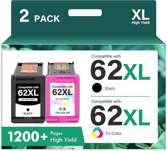 62XL 62 Envy 7640 Ink Cartridges Black and Color Combo Pack Replacement by Cool+Toner