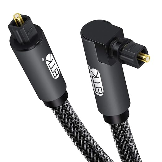 EMK 90 Degree Toslink Optical Cable 360 Degree Free-Rotating Plug Fiber Optic by EMK
