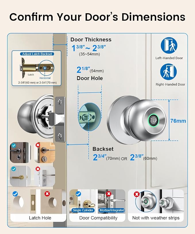 Fingerprint Door Lock, Smart Fingerprint Door Knob - Image 6
