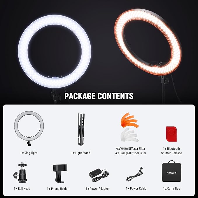 NEEWER 55W 18"/45cm Ring Light Kit, 5600K Dimmable LED Ringlight Tripod Stand - Image 11