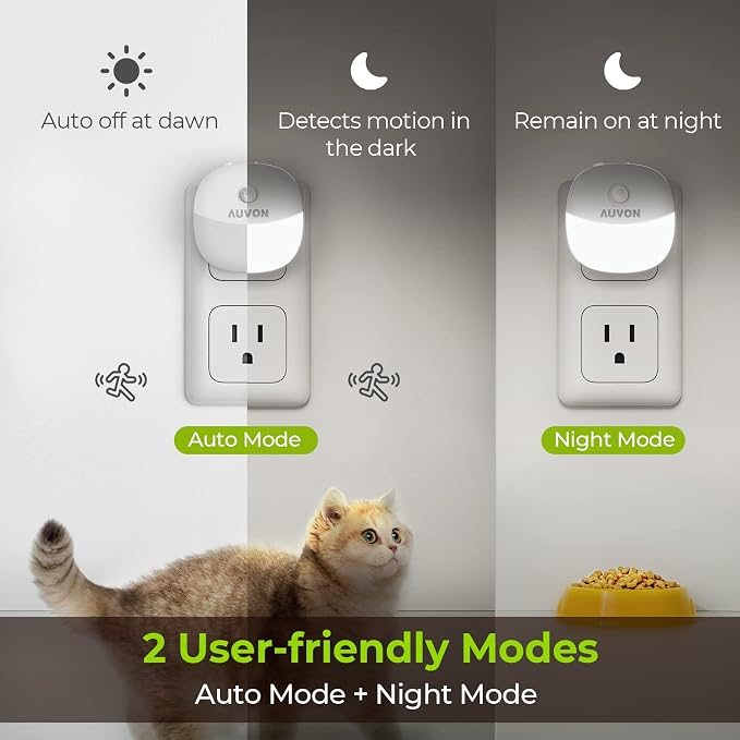 AUVON Plug in Night Light with Motion Sensor and Dusk to Dawn Sensor, Mini Cool - Image 2