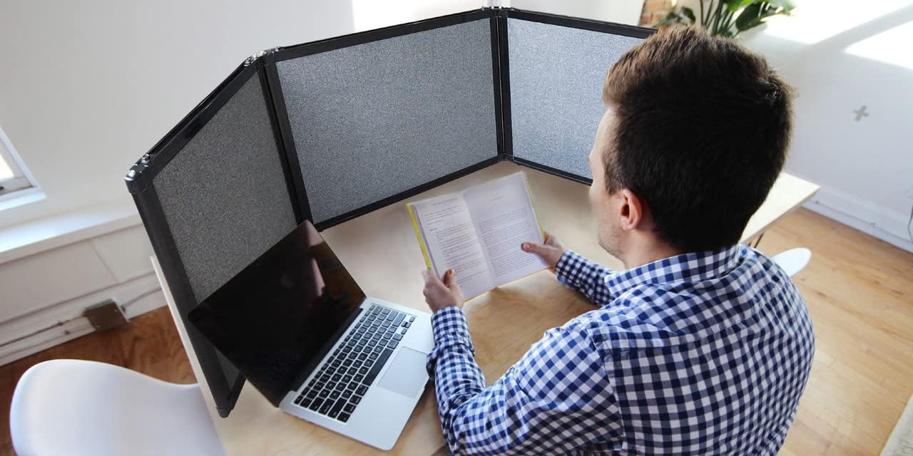 Versare Folding Tabletop Display | 3-Panel Partition | Lightweight Portable Workspace Divider | Powder Blue 99" x 36"