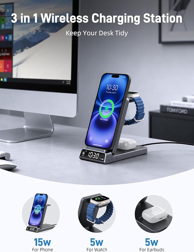 3 in 1 Charging Station for Apple, ELECDOV Magnetic Charger for iPhone - Image 2